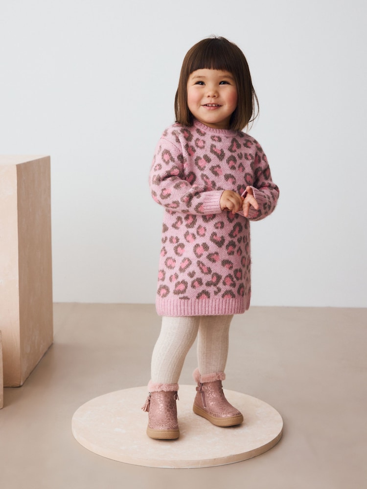 Pink Leopard Print Jumper Dress (3mths-7yrs) - Image 2 of 4