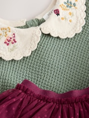 Green/Red Embellished Collar Jumper and Skirt Set (3mths-7yrs) - Image 10 of 11