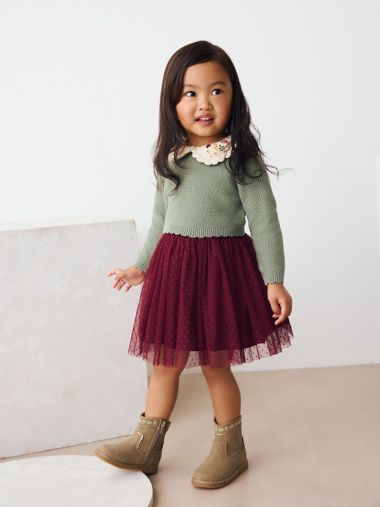 Green/Red Embellished Collar Jumper and Skirt Set (3mths-7yrs) - Image 2 of 11