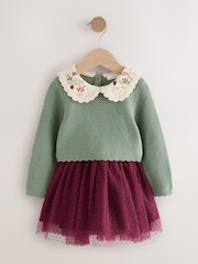 Green/Red Embellished Collar Jumper and Skirt Set (3mths-7yrs) - Image 6 of 11