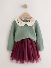 Green/Red Embellished Collar Jumper and Skirt Set (3mths-7yrs) - Image 7 of 11
