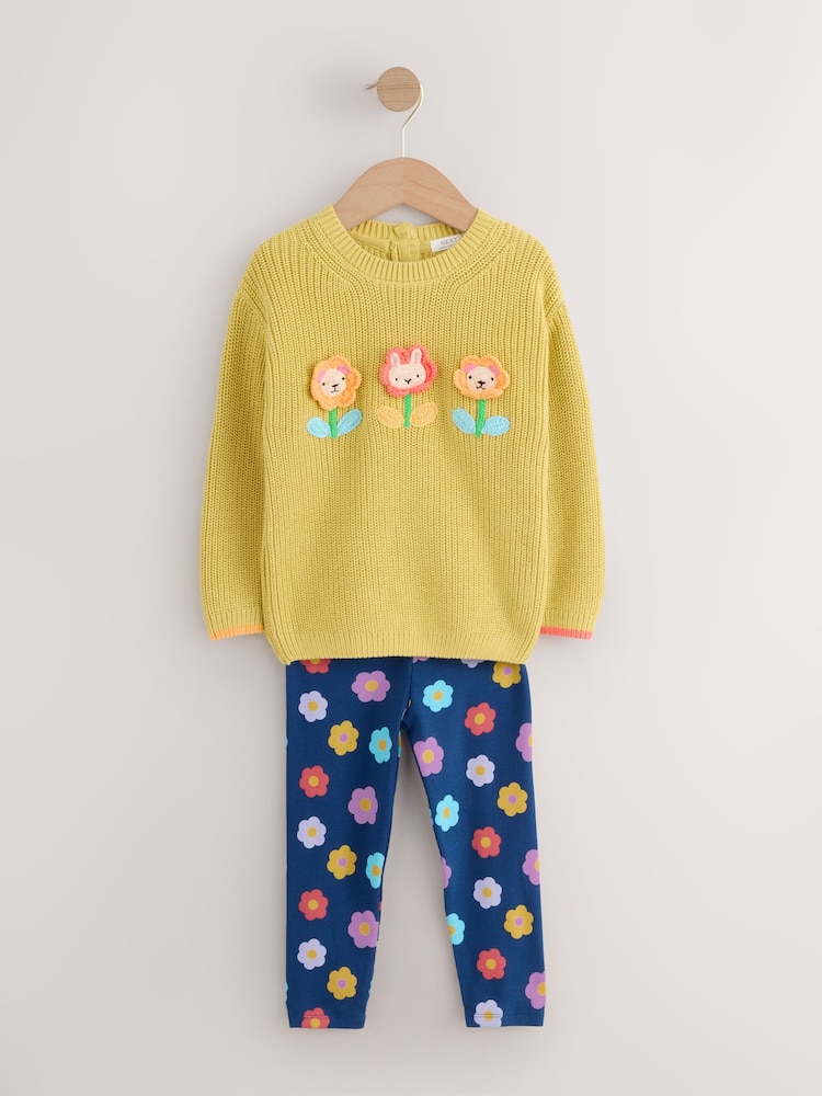 Green Floral Character Jumper and Leggings Set (3mths-7yrs) - Image 1 of 9 Green Floral Character Jumper and Leggings Set (3mths-7yrs) - Image 1 of 9
