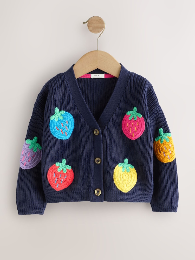 Navy Strawberry V-Neck Cardigan (3mths-7yrs) - Image 1 of 5