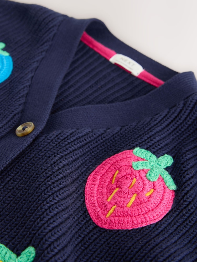 Navy Strawberry V-Neck Cardigan (3mths-7yrs) - Image 5 of 5
