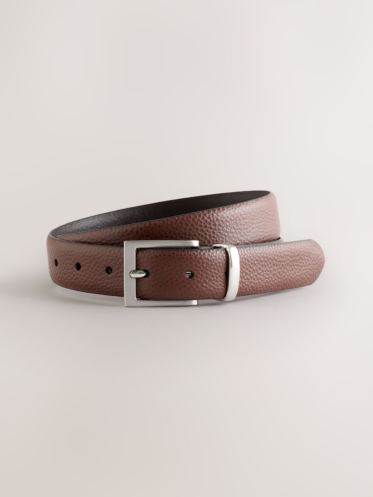 Tan Brown Casual Grainy Leather Belt - Image 1 of 4
