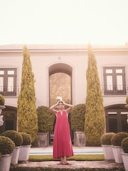 Red Halterneck Maxi Dress With Linen - Image 2 of 8