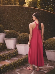 Red Halterneck Maxi Dress With Linen - Image 3 of 8