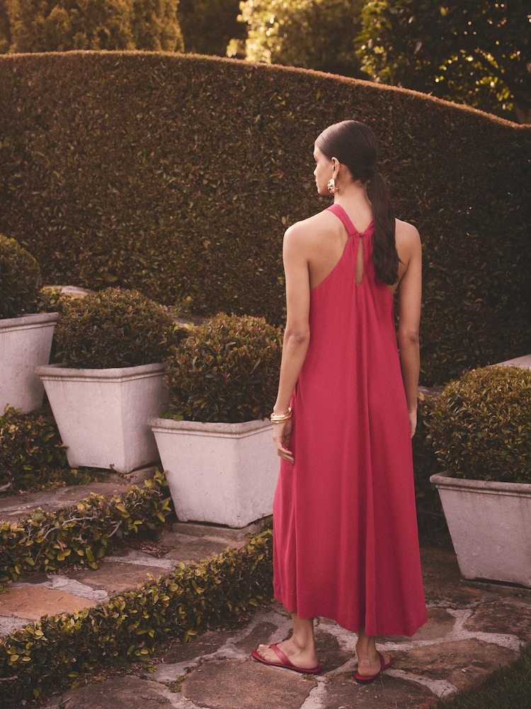 Rouge - Robe longue dos nu avec Lin - Image 3 of 8