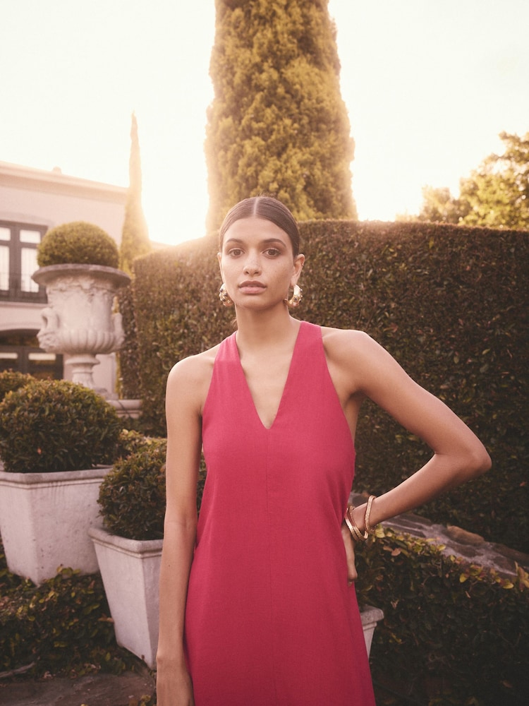 Rouge - Robe longue dos nu avec Lin - Image 5 of 8