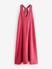 Red Halterneck Maxi Dress With Linen - Image 6 of 8