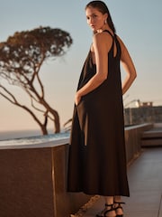 Black Halterneck Maxi Dress With Linen - Image 2 of 9