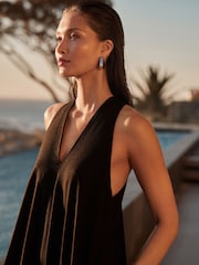 Black Halterneck Maxi Dress With Linen - Image 3 of 9