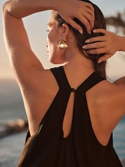 Black Halterneck Maxi Dress With Linen - Image 5 of 9