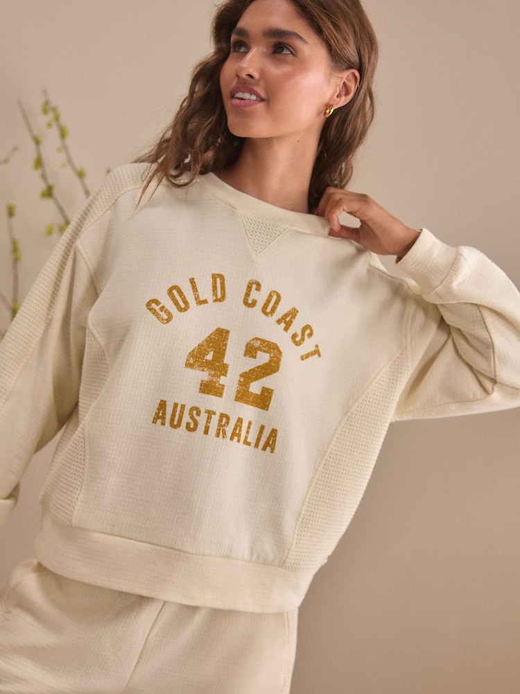 Cream Slogan 100% Cotton Textured Waffle Sweatshirt - Image 1 of 10