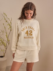 Cream Slogan 100% Cotton Textured Waffle Sweatshirt - Image 2 of 10