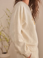 Cream Slogan 100% Cotton Textured Waffle Sweatshirt - Image 4 of 10