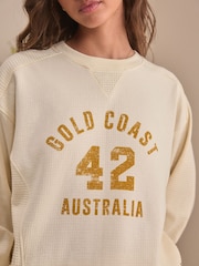 Cream Slogan 100% Cotton Textured Waffle Sweatshirt - Image 5 of 10