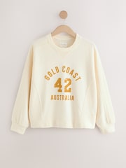 Cream Slogan 100% Cotton Textured Waffle Sweatshirt - Image 7 of 10