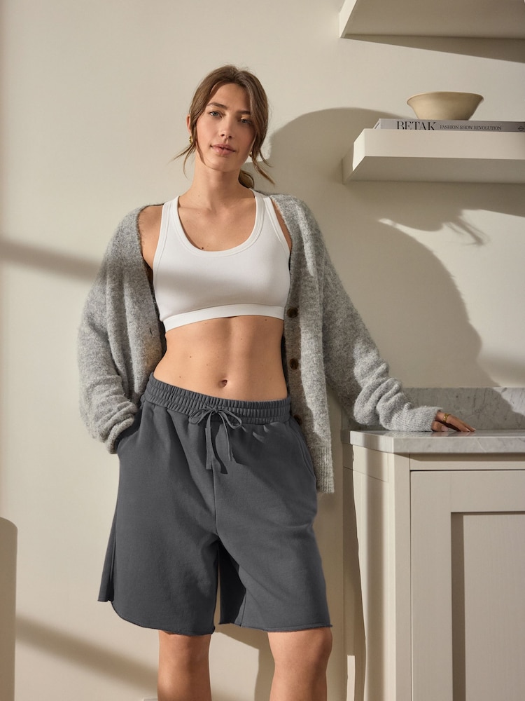 Grey Longline Sweat Shorts - Image 1 of 7