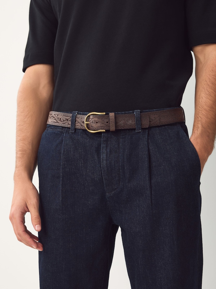 Tan Brown Signature Embossed Leather Belt - Image 1 of 4 Tan Brown Signature Embossed Leather Belt - Image 1 of 4