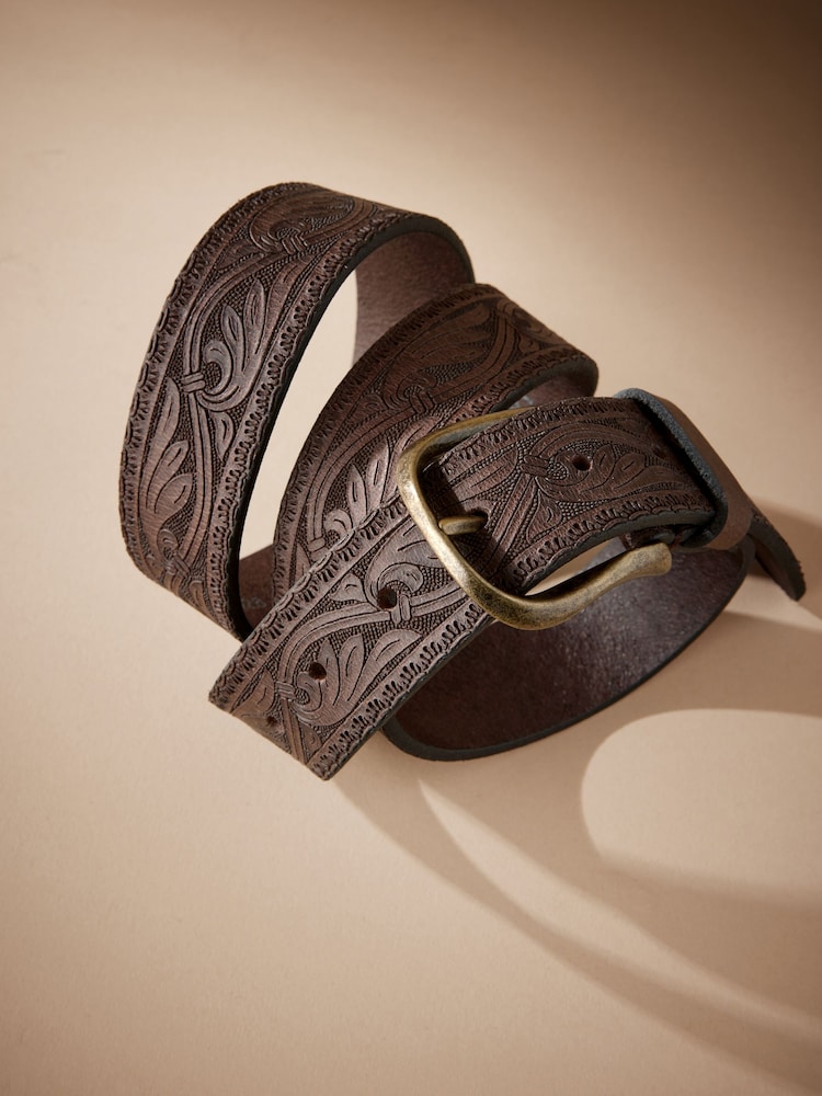 Tan Brown Signature Embossed Leather Belt - Image 2 of 3