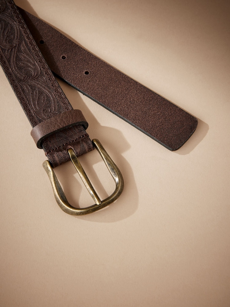 Tan Brown Signature Embossed Leather Belt - Image 3 of 3