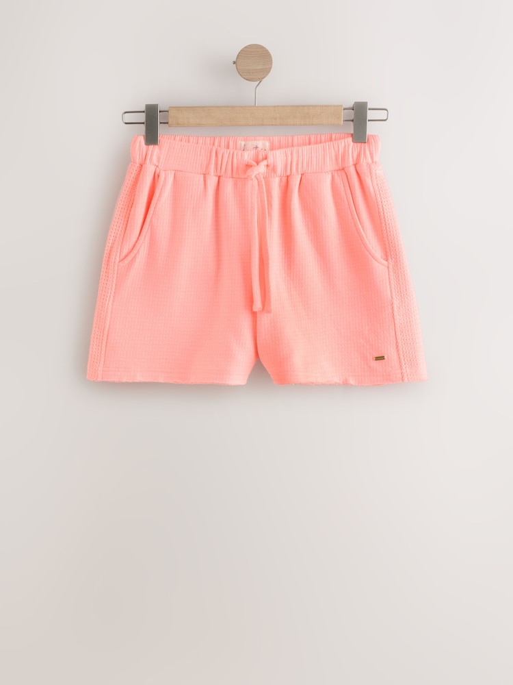 Fluro Pink 100% Cotton Textured Waffle Shorts - Image 1 of 4