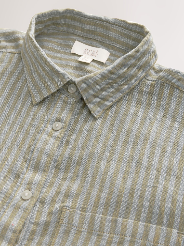 Green Stripe 100% Linen Shirt - Image 2 of 4 Green Stripe 100% Linen Shirt - Image 2 of 4