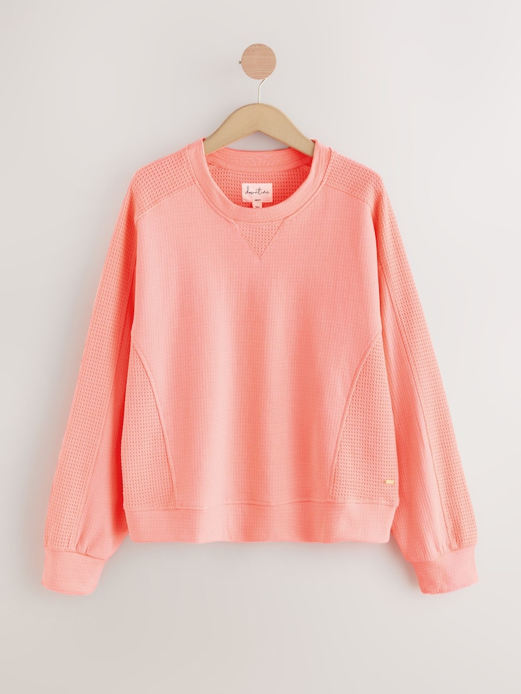 Fluro Pink 100% Cotton Textured Waffle Sweatshirt - Image 7 of 9