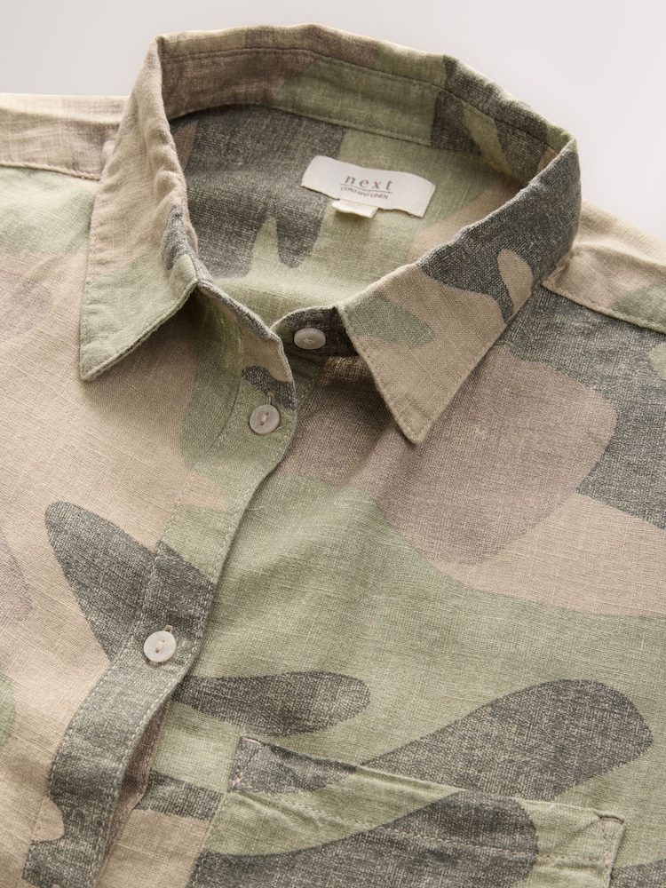 Camo Oversized Linen Blend Shirt - Image 2 of 3 Camo Oversized Linen Blend Shirt - Image 2 of 3