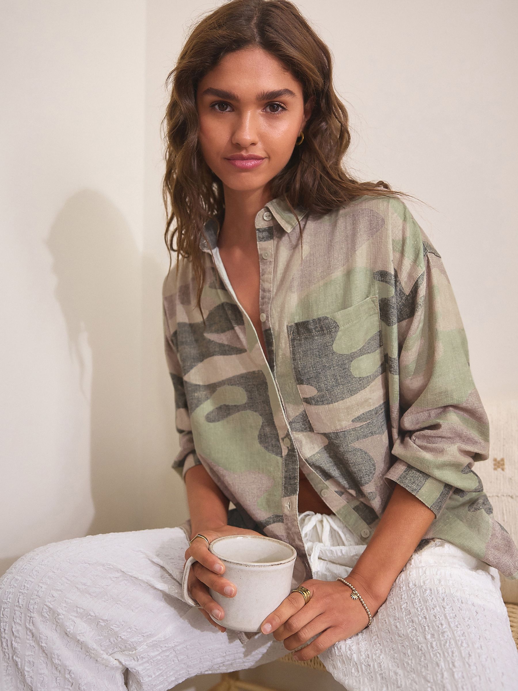 Buy Camo Oversized Linen Blend Shirt from Next USA