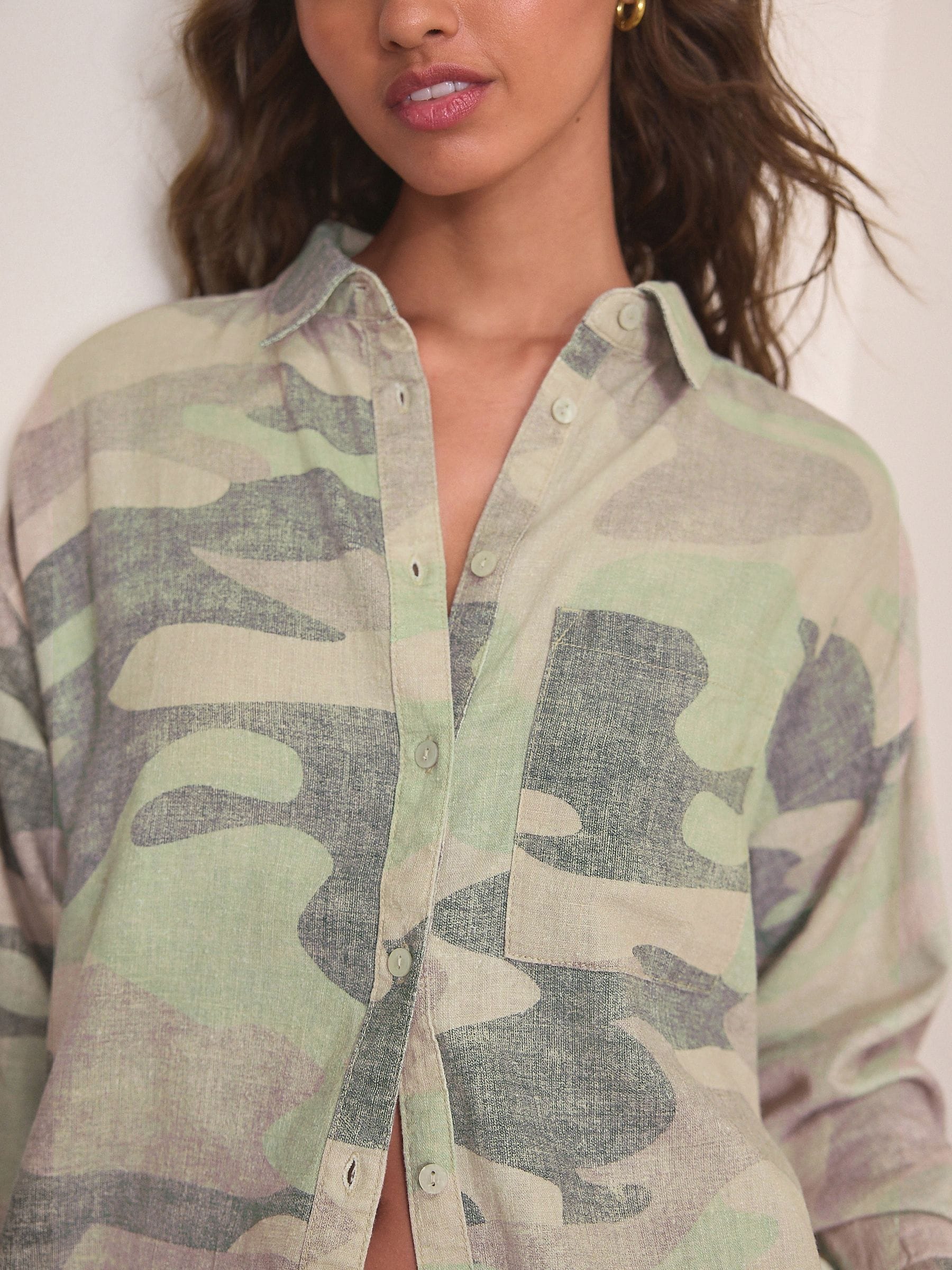 Buy Camo Oversized Linen Blend Shirt from Next USA