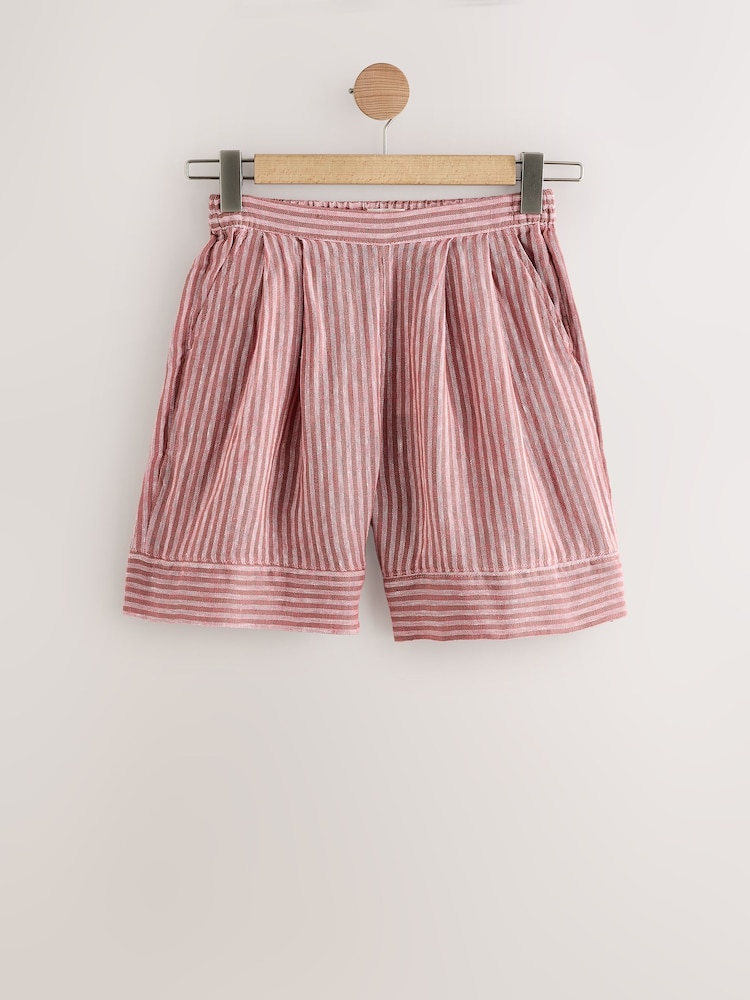 Pink Stripe 100% Linen Shorts - Image 6 of 10