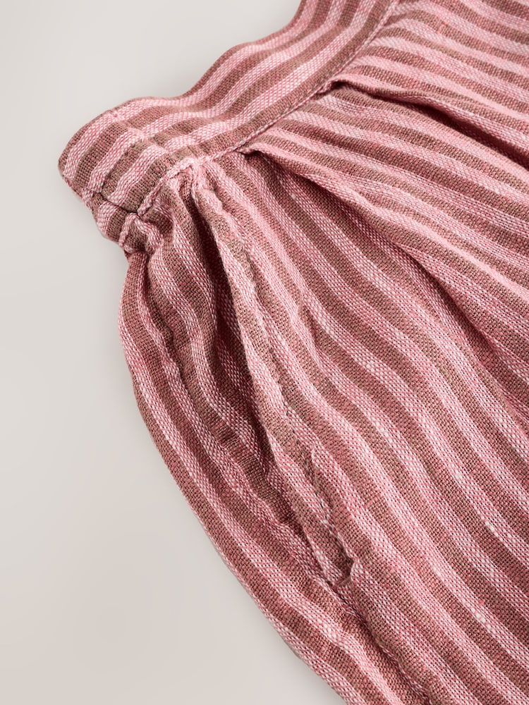 Pink Stripe 100% Linen Shorts - Image 8 of 10