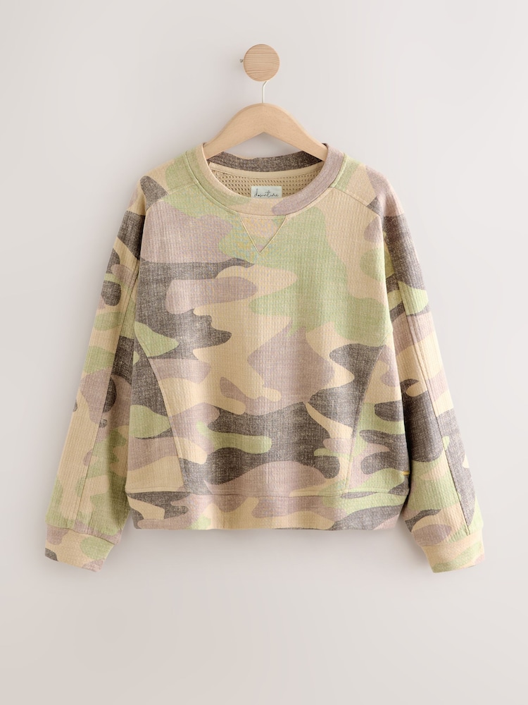Camo Slogan 100% Cotton Textured Waffle Sweatshirt - Image 1 of 5
