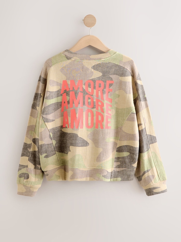 Camo Slogan 100% Cotton Textured Waffle Sweatshirt - Image 2 of 5