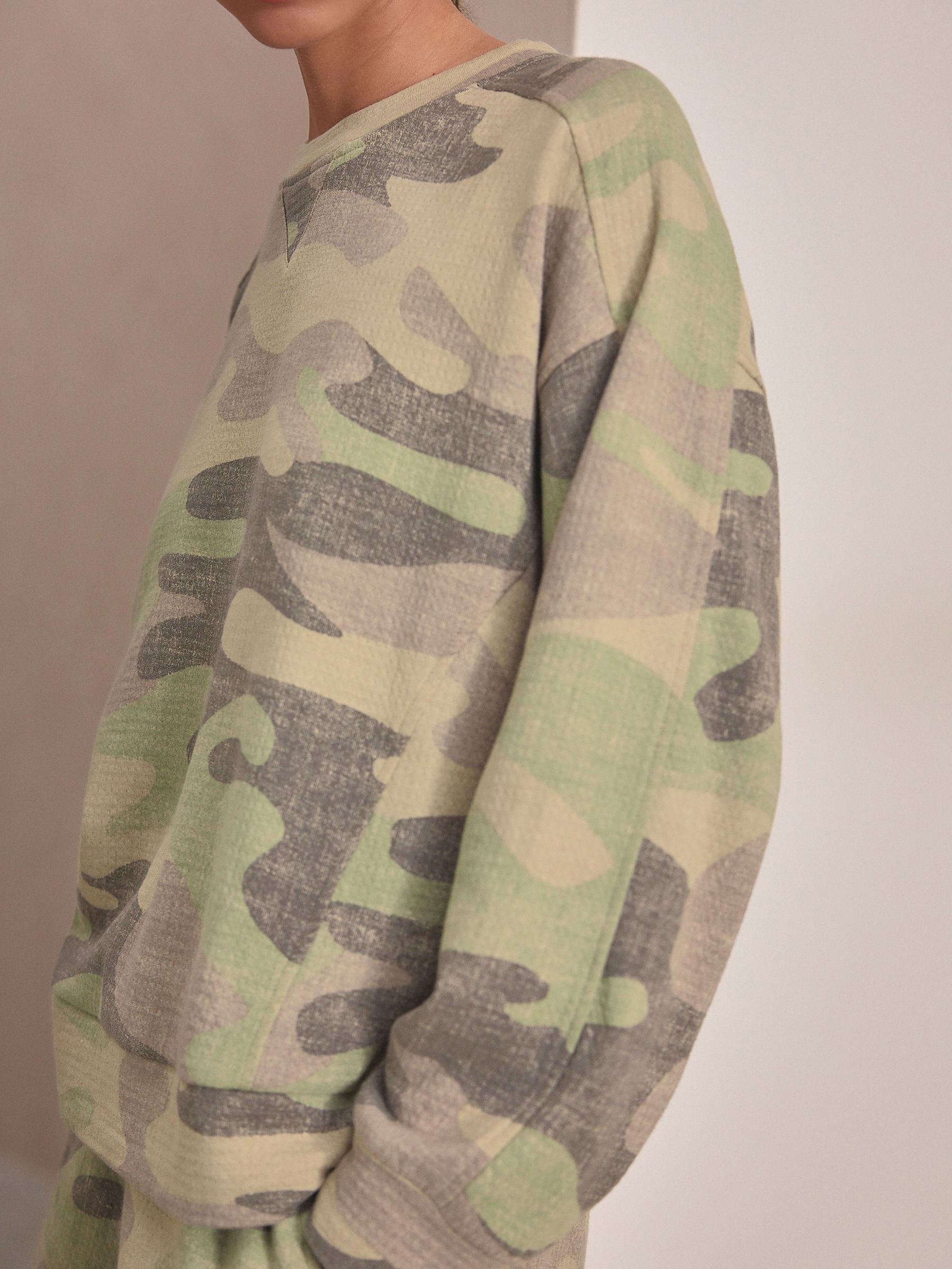 Buy Camo Slogan 100% Cotton Textured Waffle Sweatshirt from the