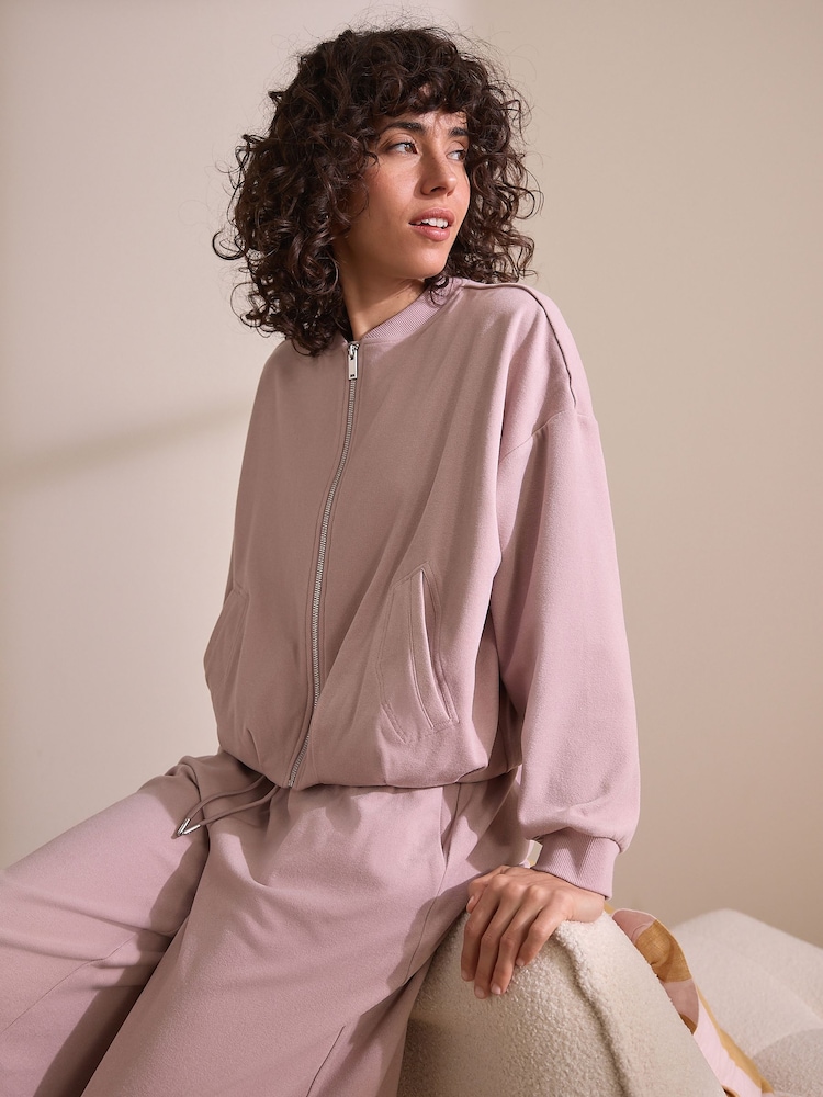 Pink Supersoft Rib Bomber Jacket - Image 1 of 9