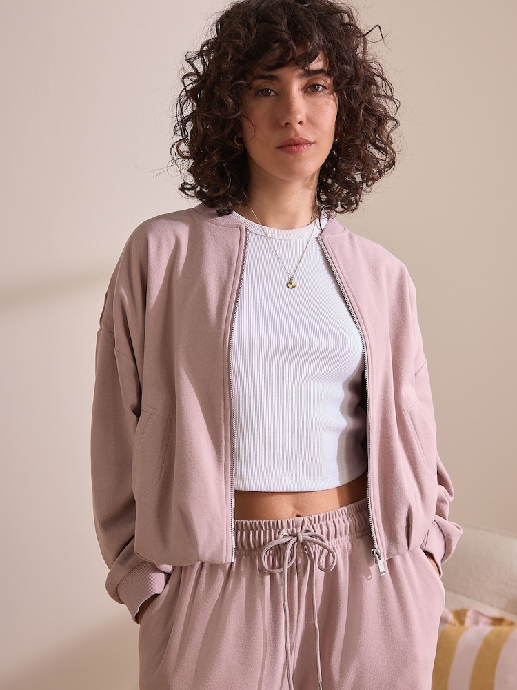 Pink Supersoft Rib Bomber Jacket - Image 2 of 9