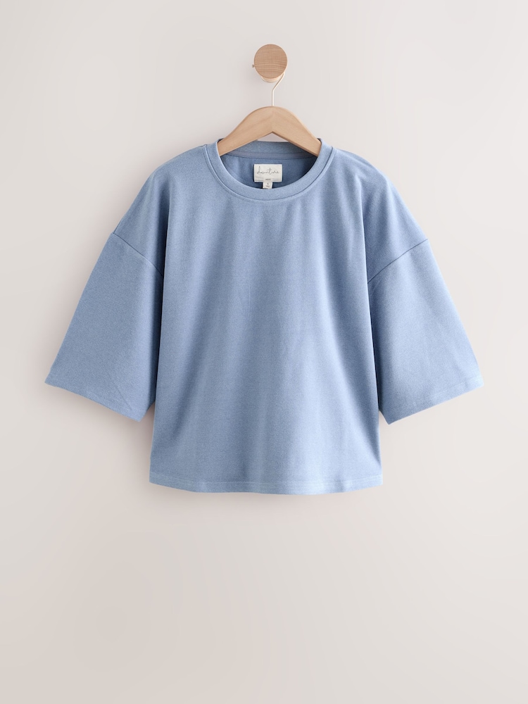 Blue Oversized Supersoft Rib T-Shirt - Image 1 of 4