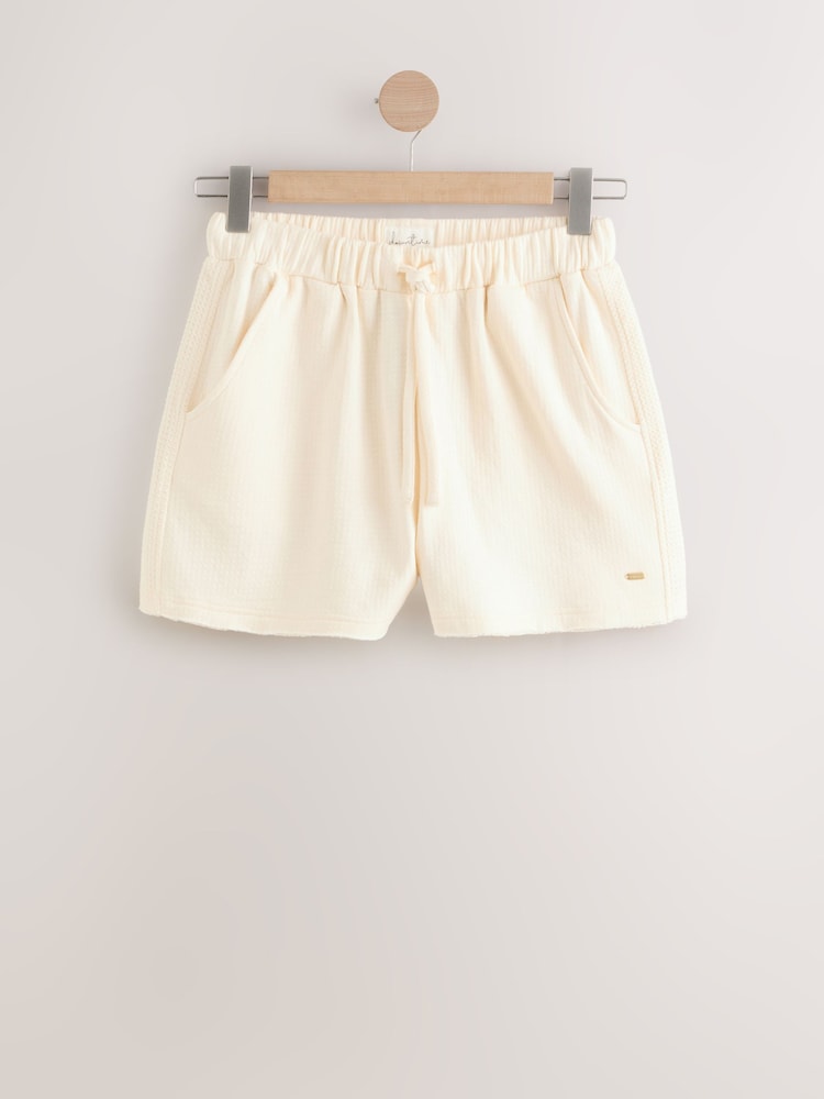 Cream Textured Waffle Shorts - Image 7 of 10