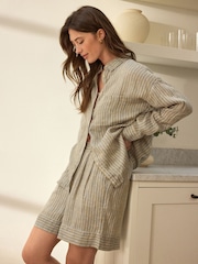 Green Stripe 100% Linen Shorts - Image 3 of 6