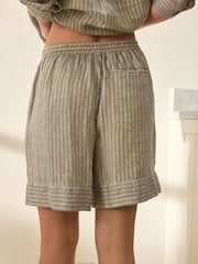 Green Stripe 100% Linen Shorts - Image 4 of 6