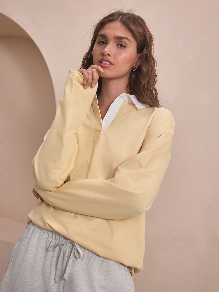 Yellow Cotton Blend Rugby Collar Top - Image 2 of 4
