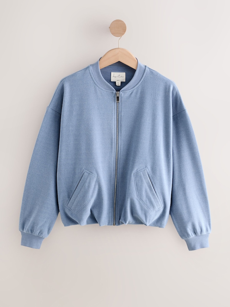 Blue Supersoft Rib Bomber Jacket - Image 1 of 4