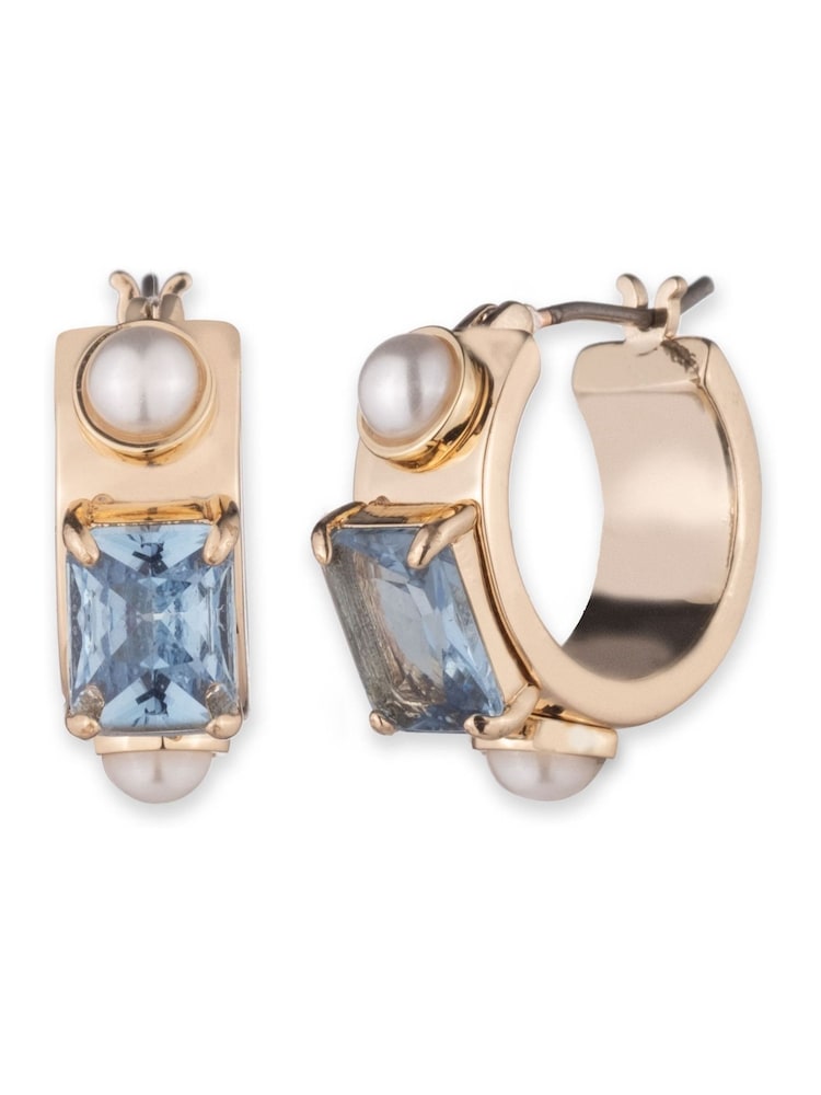 Lauren Ralph Lauren Gold Tone 16mm Pearl Stone Hoop Earrings - Image 1 of 2