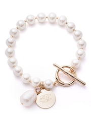 Lauren Ralph Lauren Gold Tone Pearl Charm Flex Bracelet - Image 1 of 2