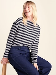 Azul - Camiseta de cuello barco a rayas de algodón supersuave Tog 24 Misty - Imagen 4 de 6