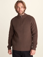 Tog 24 Brown Glen Chunky Knitted Zip Neck Jumper - Image 1 of 6