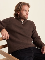 Tog 24 Brown Glen Chunky Knitted Zip Neck Jumper - Image 4 of 6